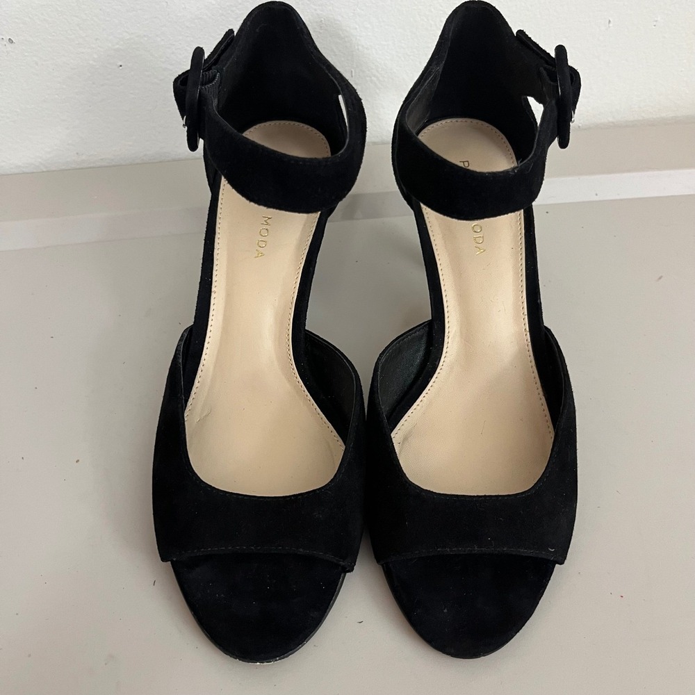 Pelle Moda Berlin Kitten Heel Ankle Strap Shoes 7.5 Open Toe Kid Suede Classic